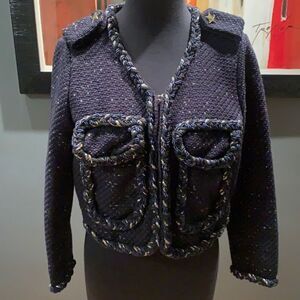 M & S Muse navy chunky woven braided trim lined jacket. Small. NWT.